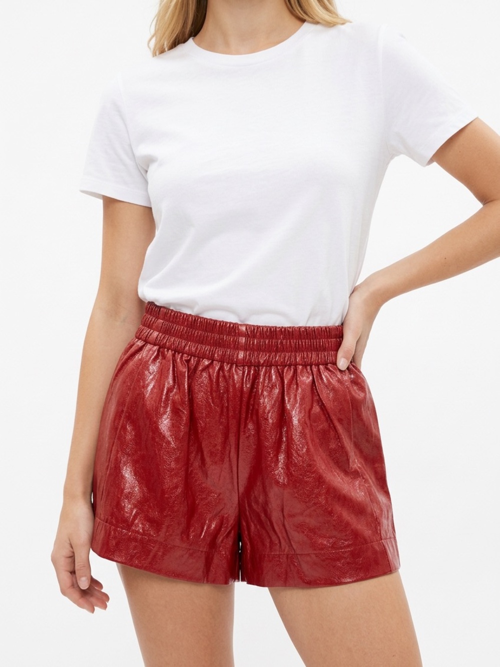 JOY JOY | NEW High-Shine Garnet Red Vegan Leather Shorts Women’s Size X-Small